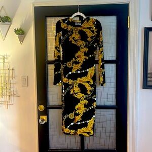 NWOT Versace Jeans Couture Midi Black and Gold Dress